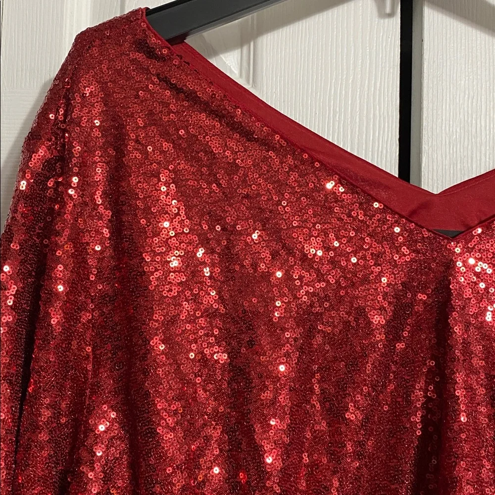 BOLD elements red sequin blouse top shirt size 2X - Picture 2 of 9
